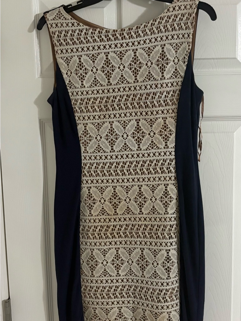 Anne Klein Navy Sheath Dress with Cream Crochet Front